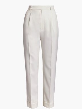 SAINT LAURENT WOOL FLAT FRONT TROUSERS IN CRAIE WHITE